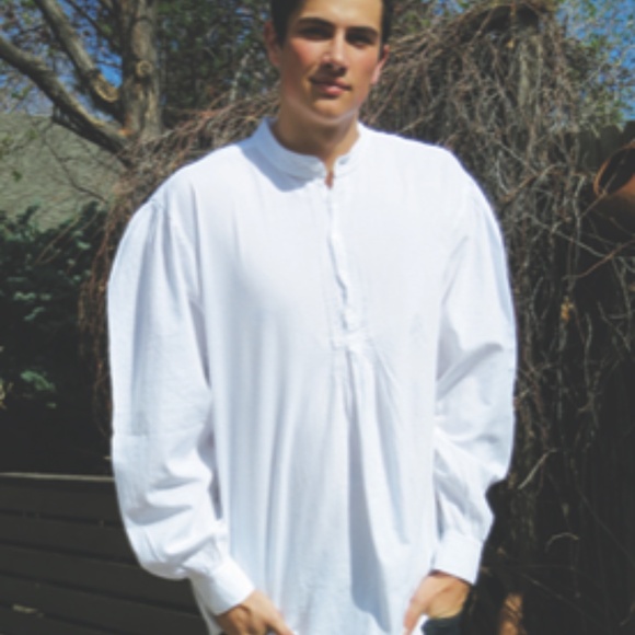 LOOK!! Shirt Henley Large Cotton green puffy sleeves pirate - Picture 10 of 11